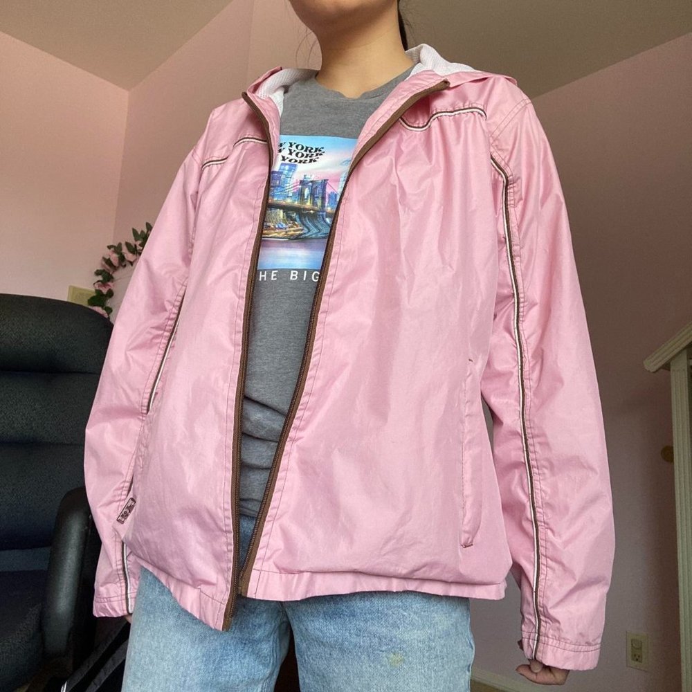 Pink Windbreaker with brown details